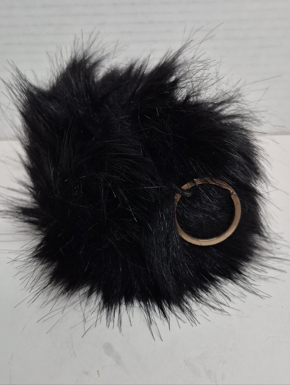 Furry Soft Large Black Puff Ball Keyring